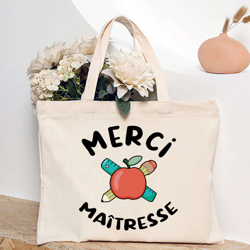 Thank You Teacher French Print Canvas Shoulder Tote Bag-TM266211-TBBG-E