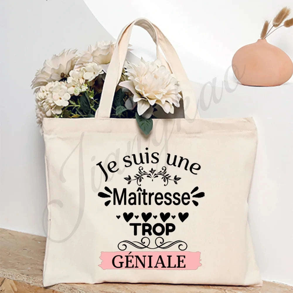 Thank You Teacher French Print Canvas Shoulder Tote Bag-TM266211-TBBG-E