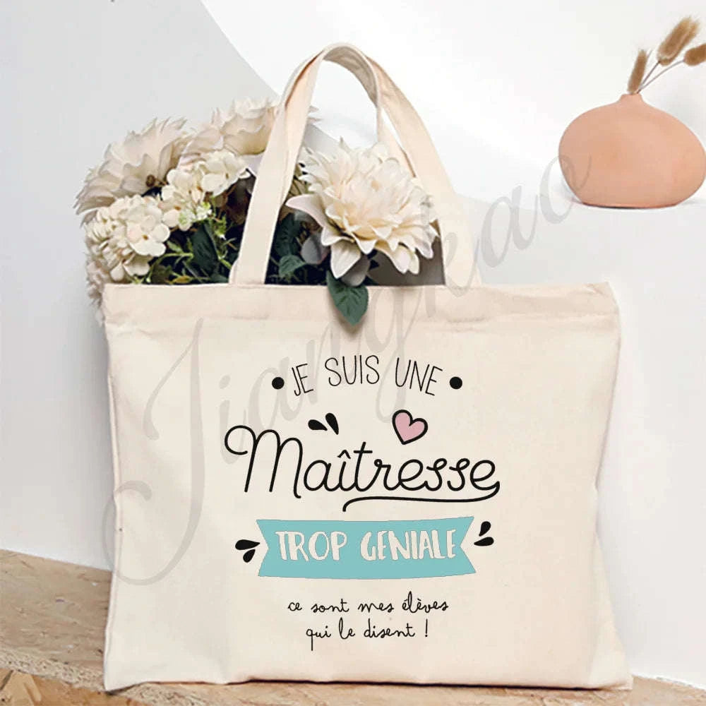 Thank You Teacher French Print Canvas Shoulder Tote Bag-TM266211-TBBG-E