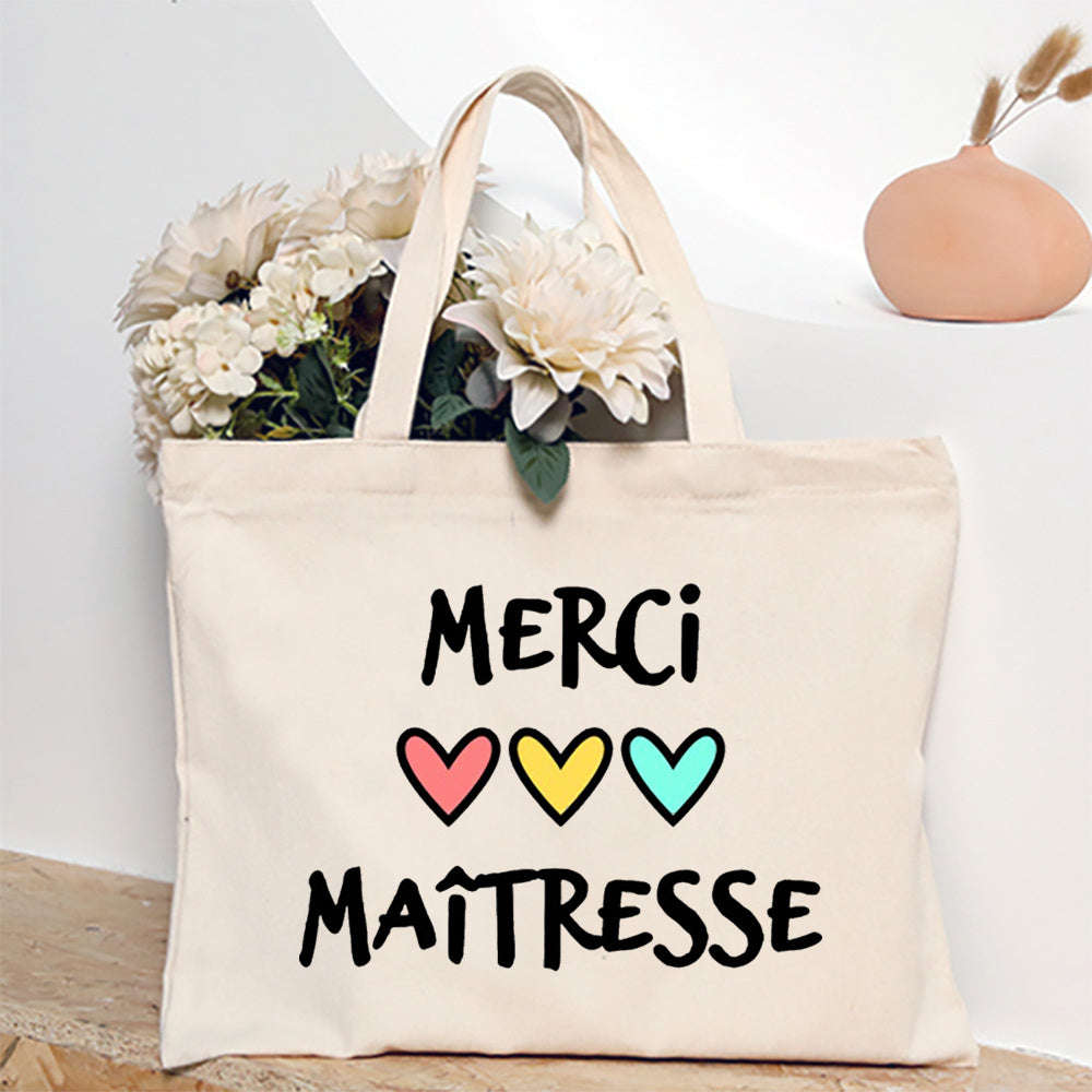 Thank You Teacher French Print Canvas Shoulder Tote Bag-TM266211-TBBG-E