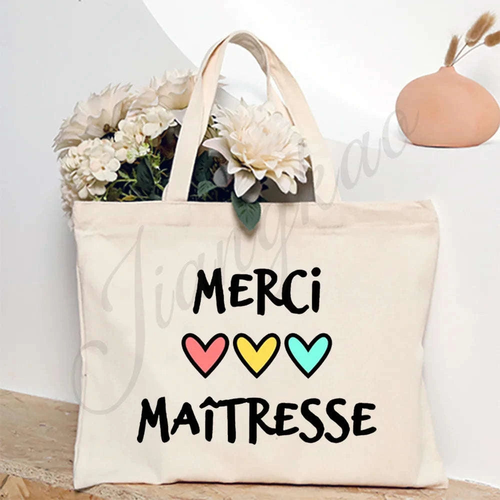Thank You Teacher French Print Canvas Shoulder Tote Bag-TM266211-TBBG-E