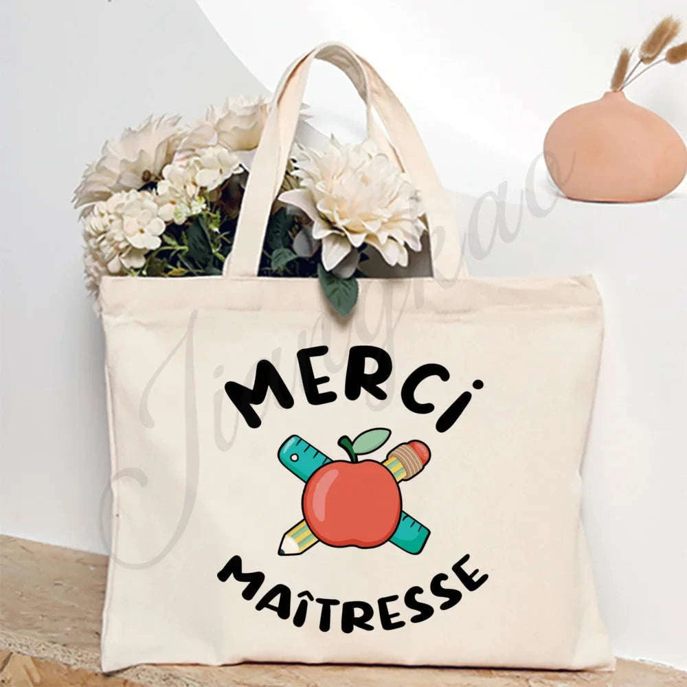 Thank You Teacher French Print Canvas Shoulder Tote Bag-TM266211-TBBG-E