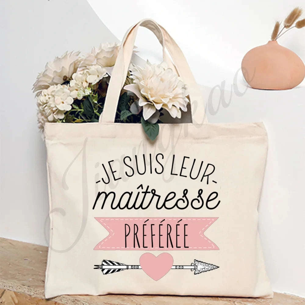 Thank You Teacher French Print Canvas Shoulder Tote Bag-TM266211-TBBG-E