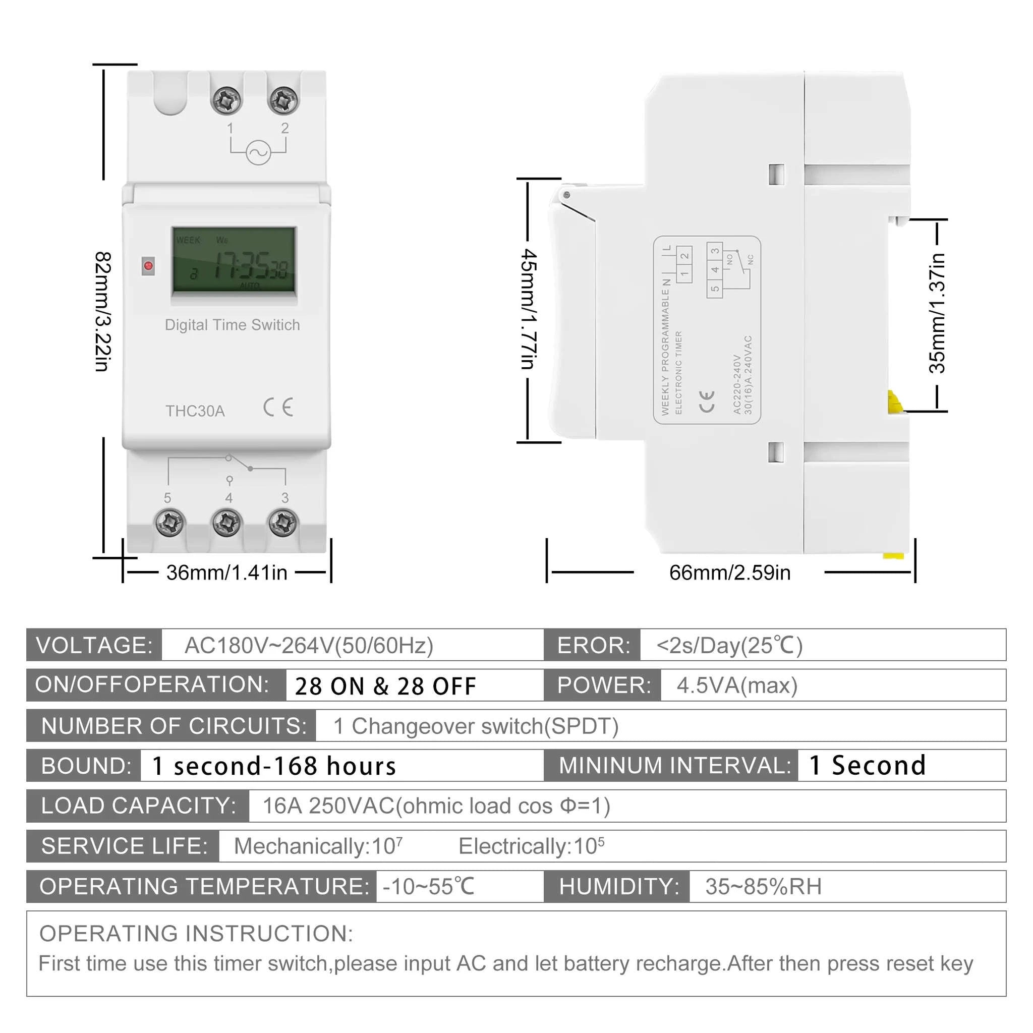THC 220V Weekly Programmable Digital Timer Switch-THC-30A 220V / Current Range 1