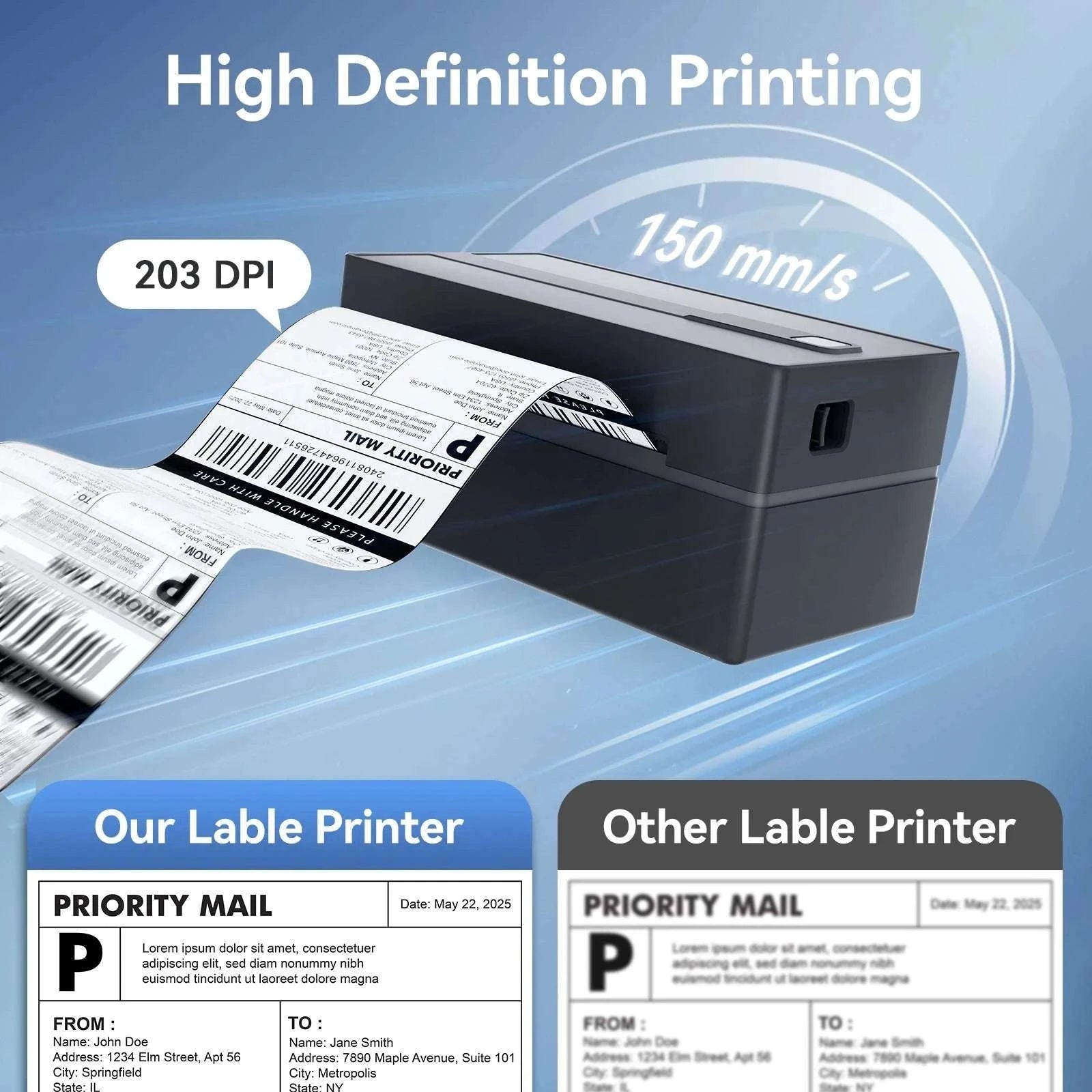 Thermal Label Printer 4x6 Bluetooth USB 203DPI High-Speed-Black color / United States