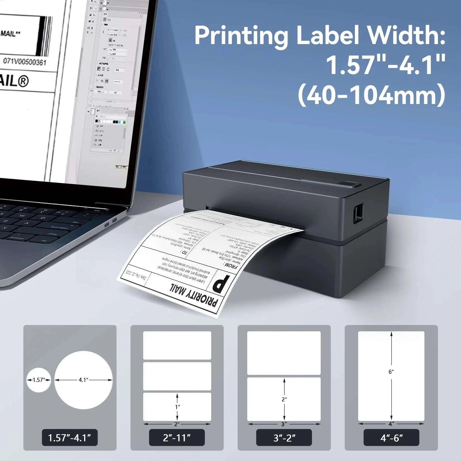 Thermal Label Printer 4x6 Bluetooth USB 203DPI High-Speed-Black color / United States