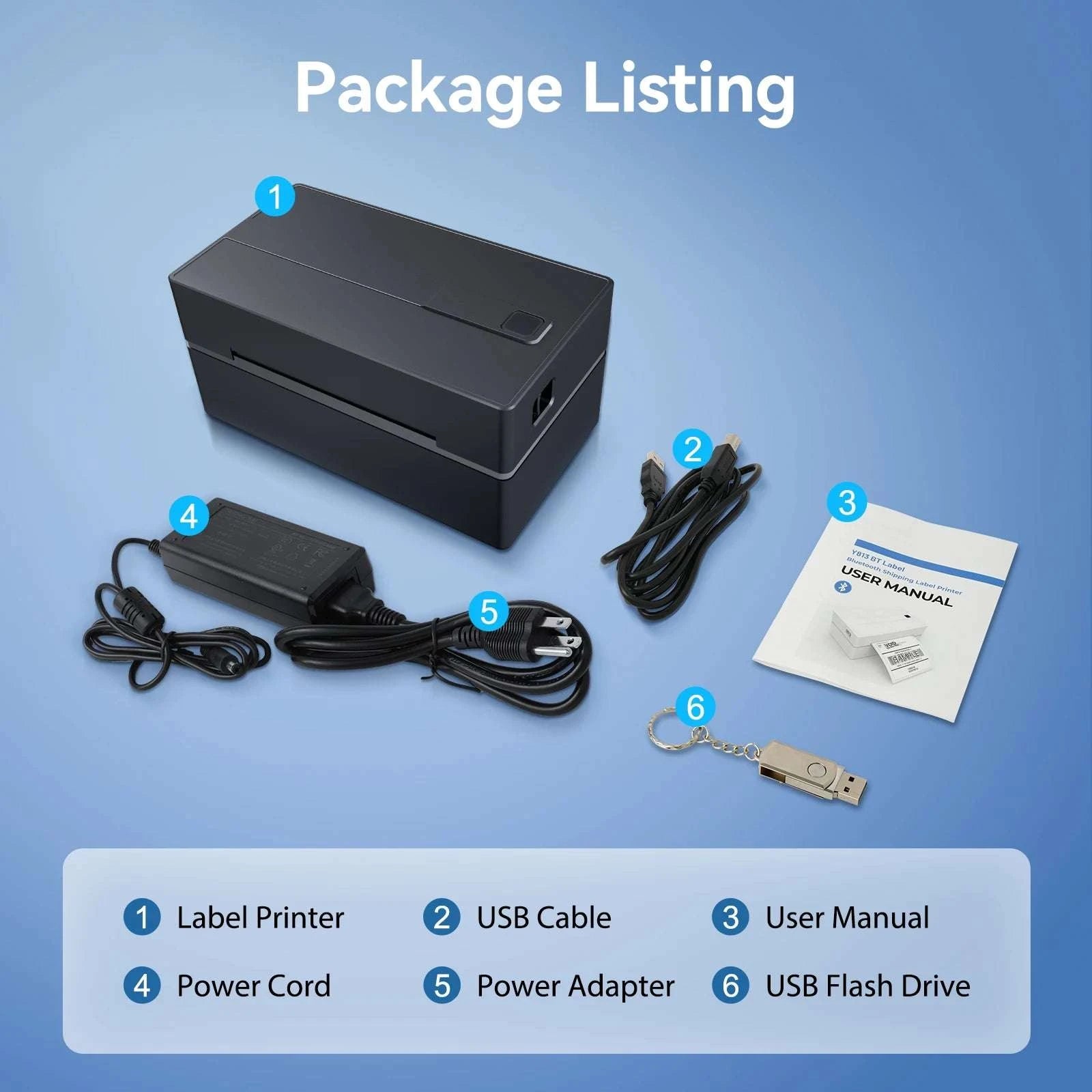 Thermal Label Printer 4x6 Bluetooth USB 203DPI High-Speed-Black color / United States