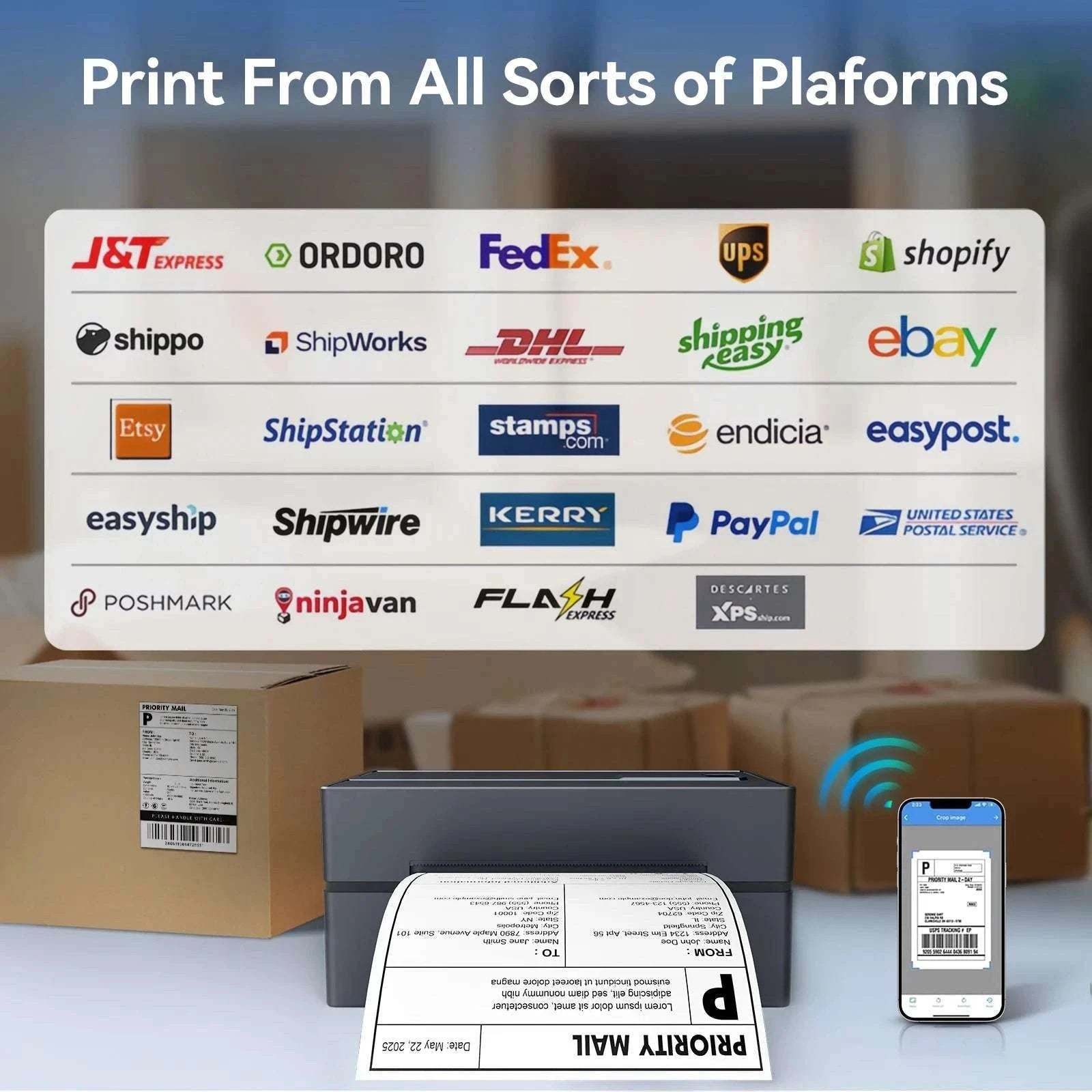 Thermal Label Printer 4x6 Bluetooth USB 203DPI High-Speed-Black color / United States