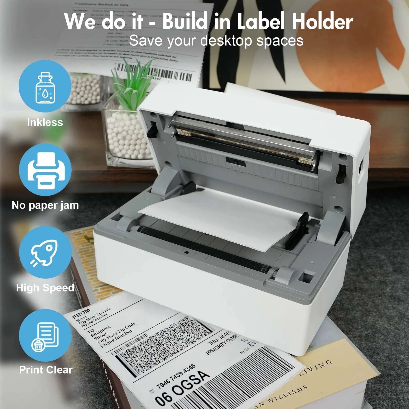 Thermal Label Printer 4x6 Bluetooth USB 203DPI High-Speed-Black color / United States