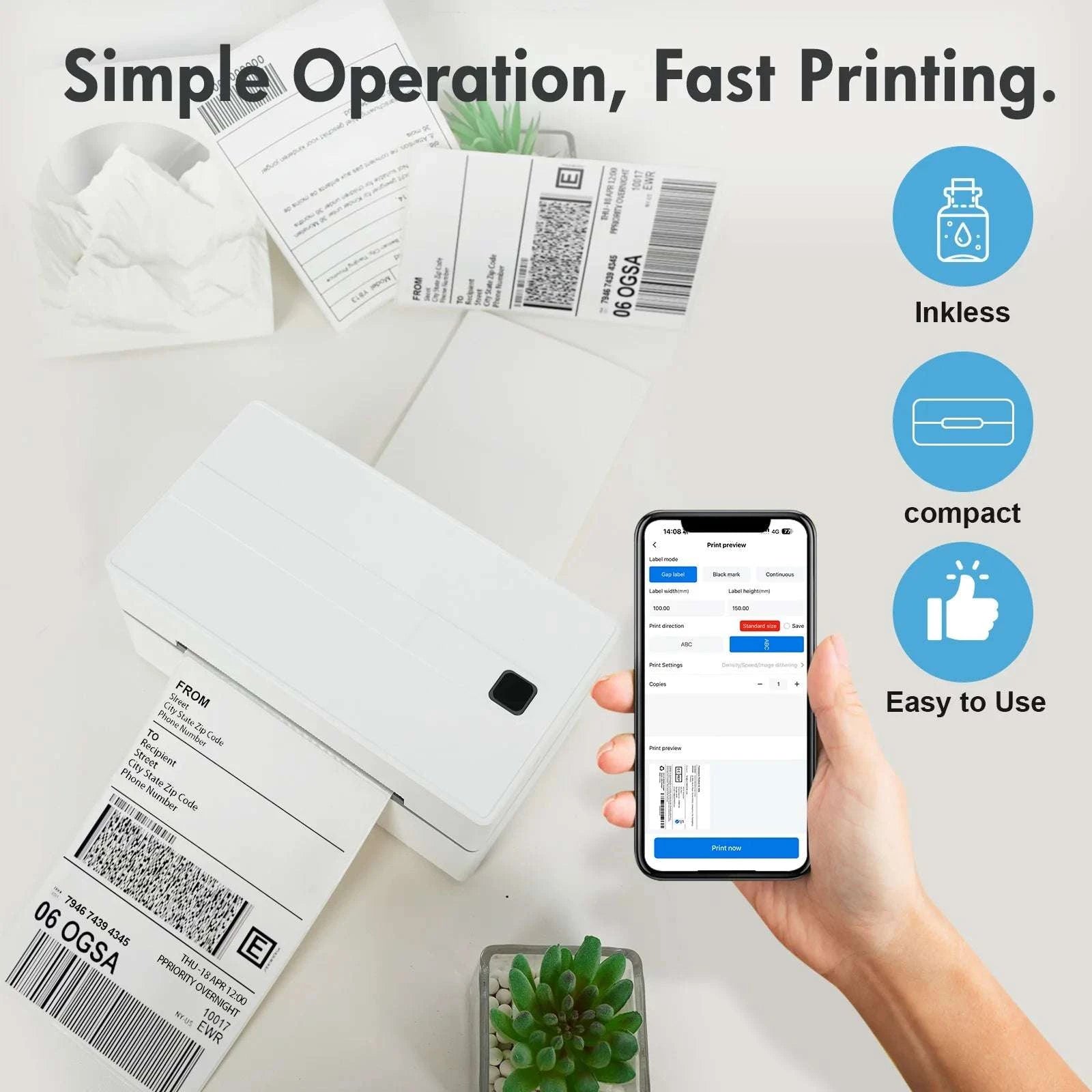 Thermal Label Printer 4x6 Bluetooth USB 203DPI High-Speed-Black color / United States