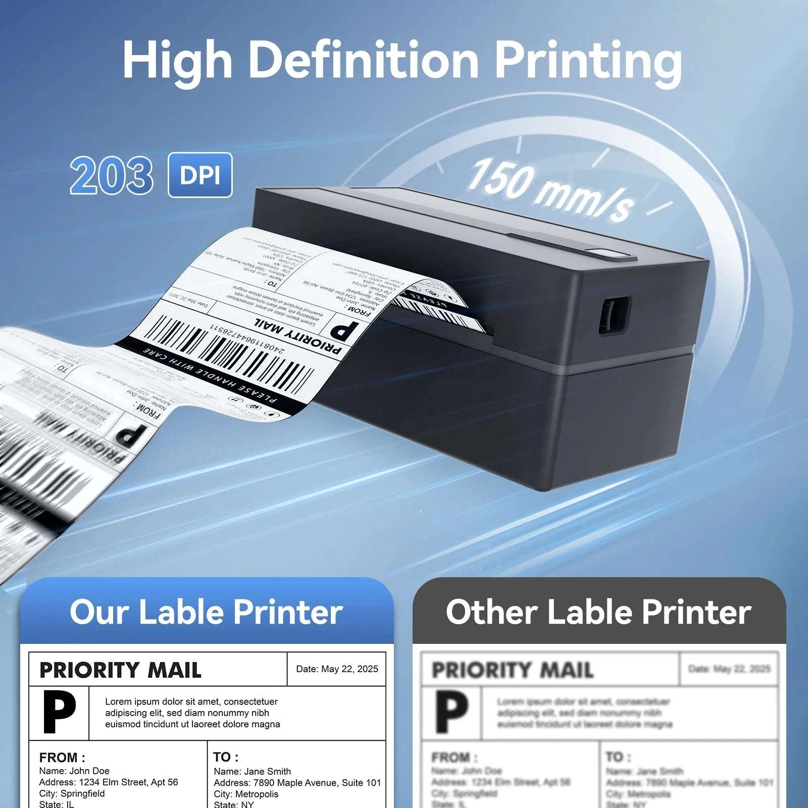 Thermal Label Printer 4x6 Bluetooth USB 203DPI High-Speed-Black color / United States