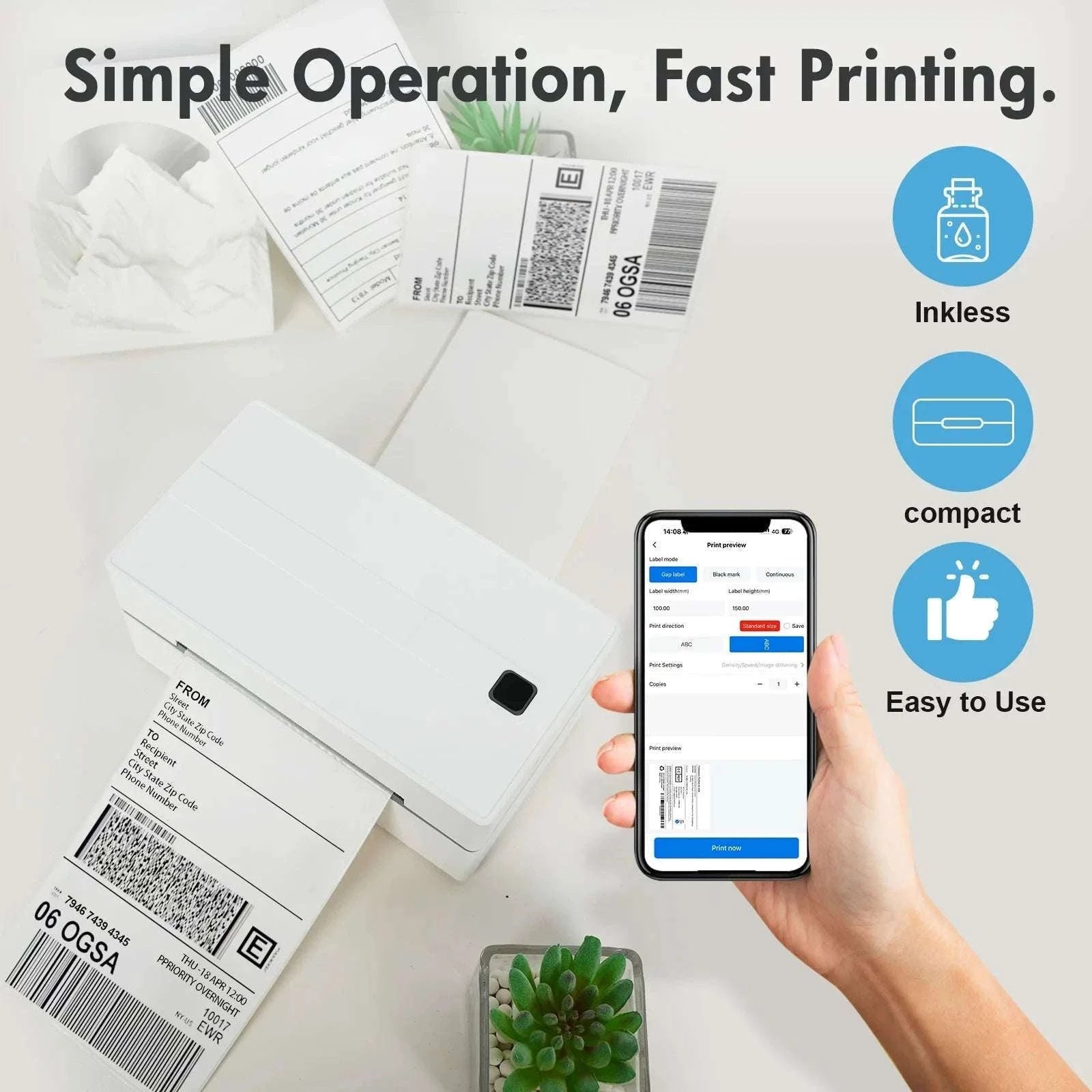 Thermal Label Printer 4x6 Bluetooth USB 203DPI High-Speed-Black color / United States