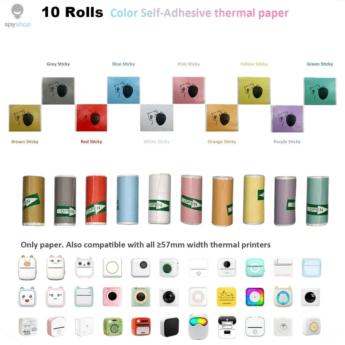 Thermal Printer Paper 57x25mm – Self‑Adhesive Rolls for Portable Mini Printers-5Rolls Trans Sticker