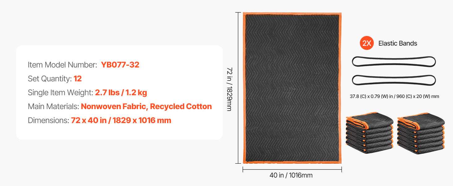 Thick Padded Moving Blankets Set 6 or 12 pcs 72x40 / 72x80-72x80in 6pcs / United States