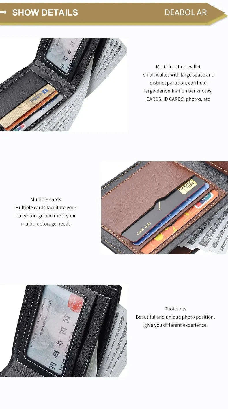 Thin PU Leather Men's Short Wallet-Brown