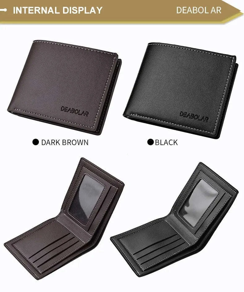 Thin PU Leather Men's Short Wallet-Brown