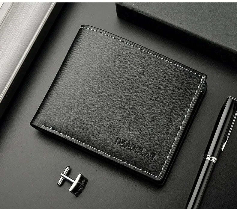 Thin PU Leather Men's Short Wallet-Brown