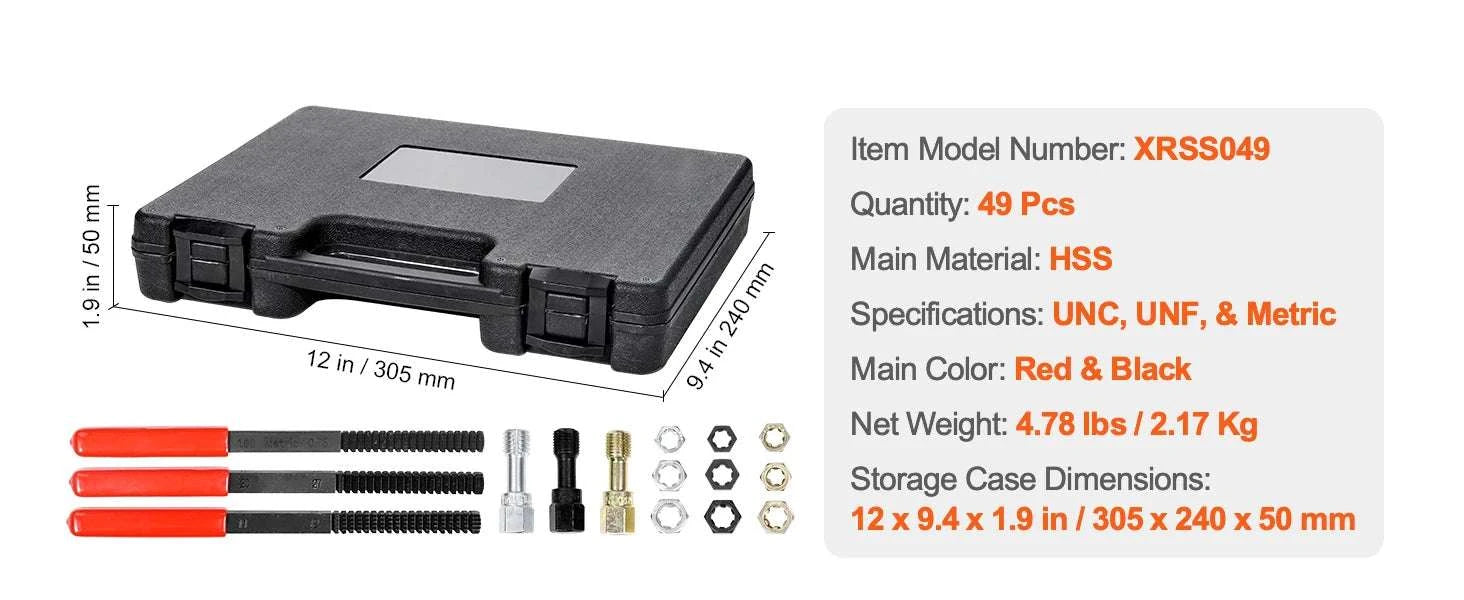 Thread Chaser Set UNC UNF Metric Rethreading Tool Kit with Case-61 pcs / United States