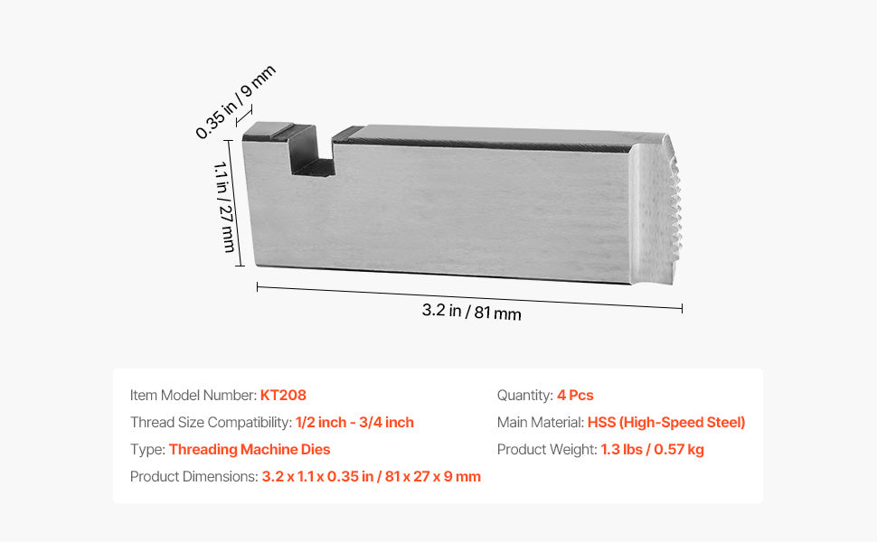 1/2"–3/4" NPT Rohrgewindeschneid-Satz (4 Stück) für RIDGID Köpfe