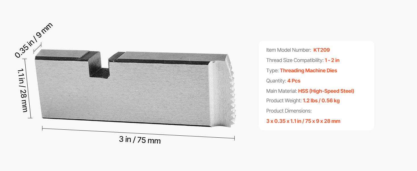 Set de filiere pentru țeavă NPT de 1–2 inch (4 bucăți) HSS cu filetare pe partea dreaptă