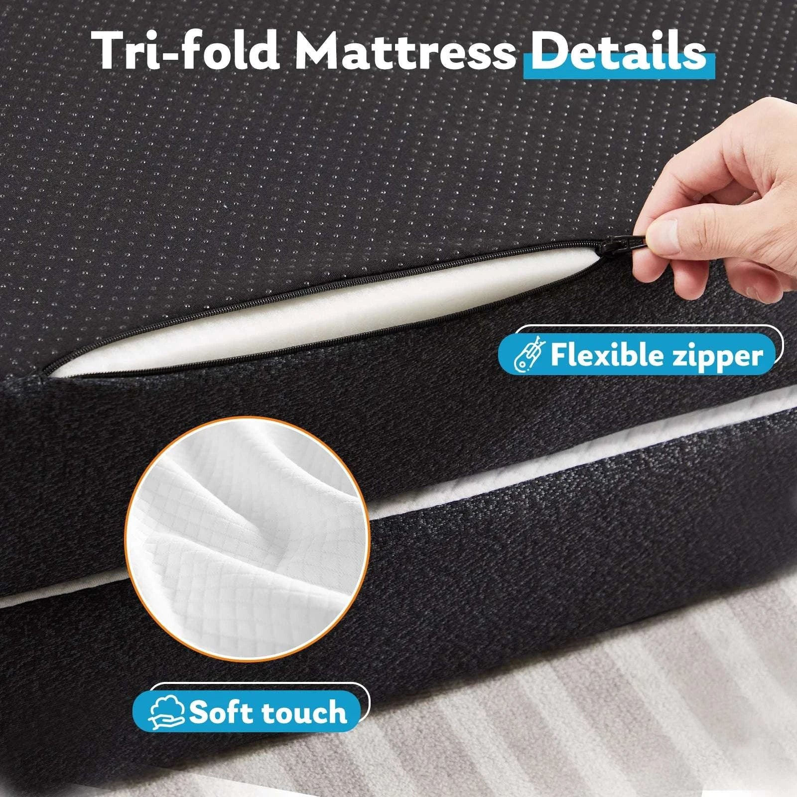 Three Fold Memory Foam Floor Mattress for Travel, Guests & Yoga-3IN-TWIN / United States