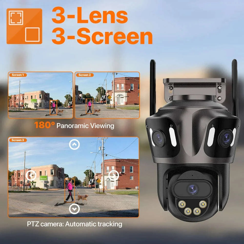 Three Screen WiFi IP Camera-3 Lens With 128G / US Plug