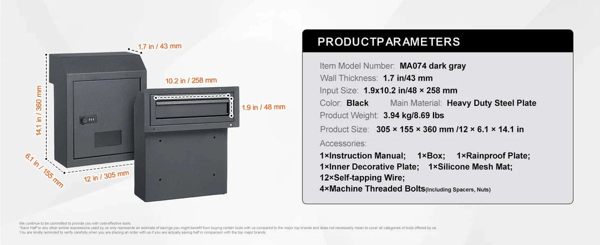 Through the Door Key Drop Box with Combination Lock-black / france
