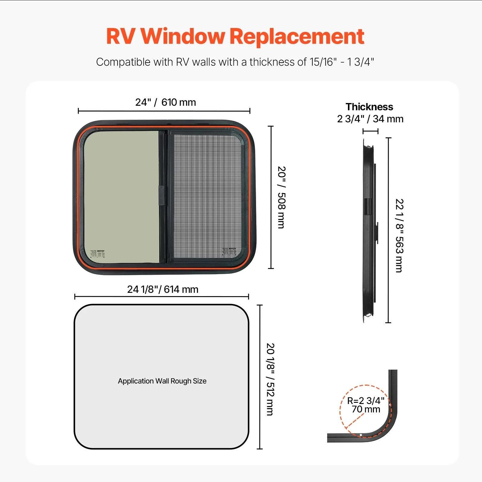 Tinted RV Sliding Window with Screen & Lock for Camper Trailer-Exit 36x22in / United States