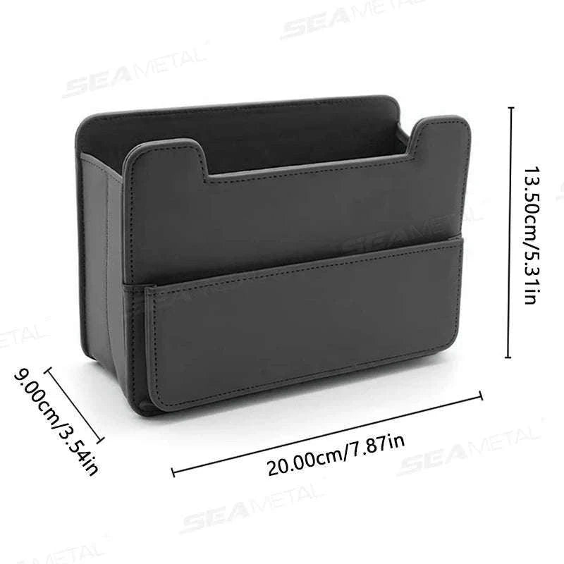 Tiny Car Trash Can with Pocket, Waterproof PU Leather-Brown