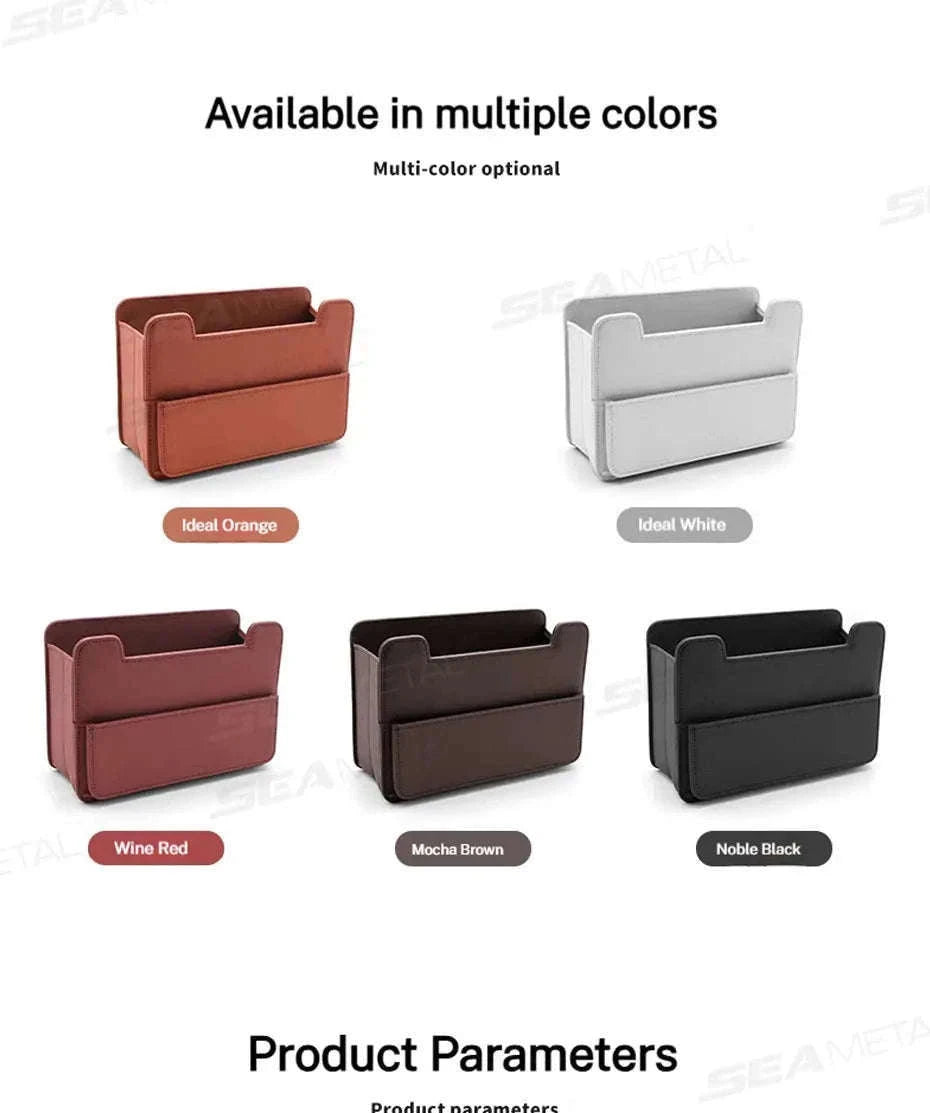 Tiny Car Trash Can with Pocket, Waterproof PU Leather-Brown