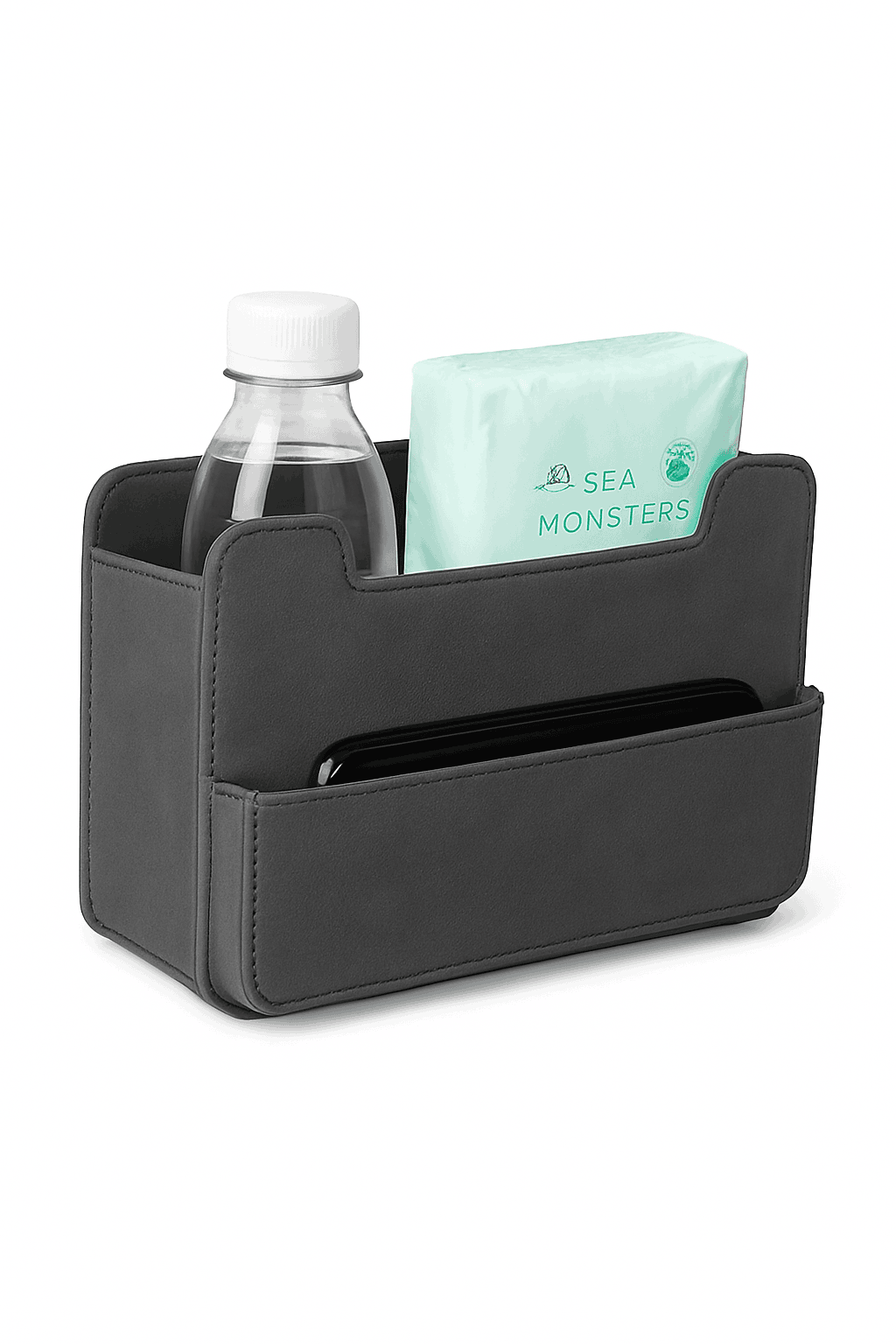 Tiny Car Trash Can with Pocket, Waterproof PU Leather-Brown