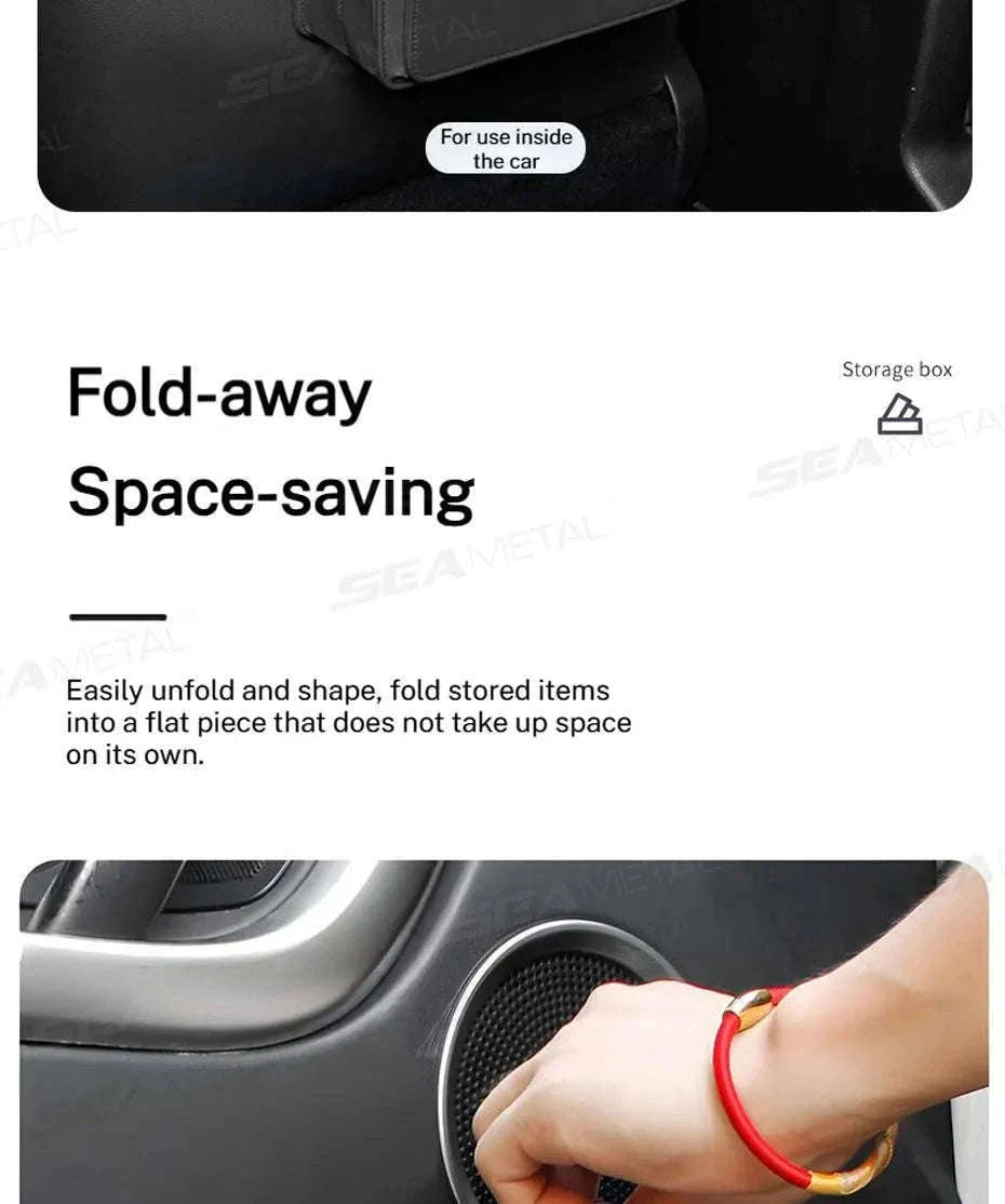 Tiny Car Trash Can with Pocket, Waterproof PU Leather-Brown