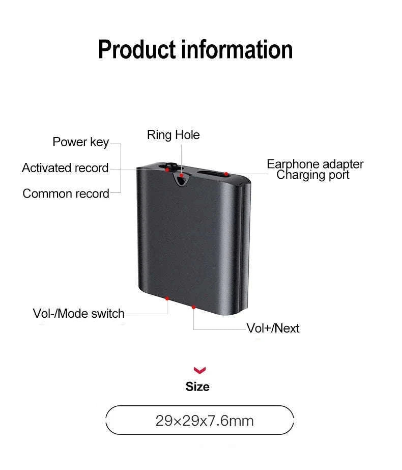 Tiny Mini Voice Recorder with Magnetic USB Charging-Q63 / CHINA / 4GB