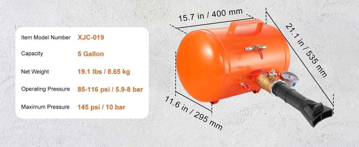 Tire Bead Blaster 145 PSI 5 Gallon Air Tank for Car, Truck & ATV-5 gal145Psi / spain