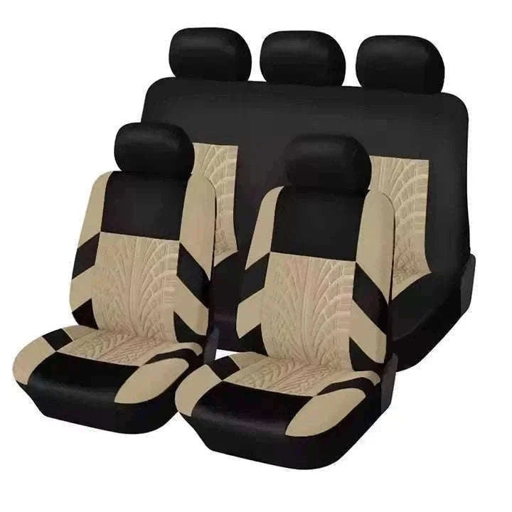 Tire Track Car Seat Covers Universal Airbag-Compatible Set-SN-1701-9PCS-GY