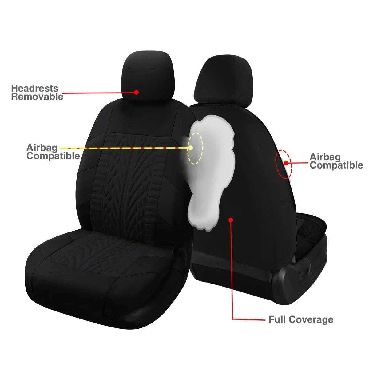 Tire Track Car Seat Covers Universal Airbag-Compatible Set-SN-1701-9PCS-GY