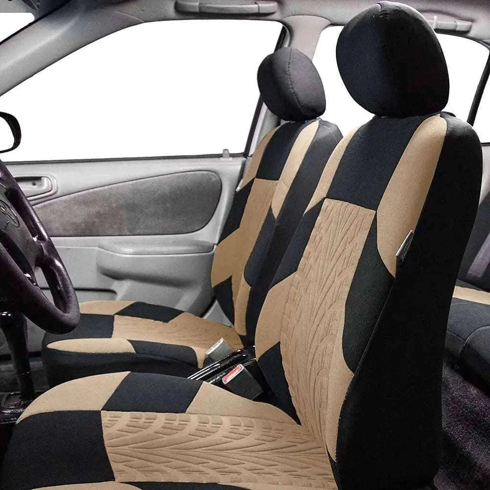 Tire Track Car Seat Covers Universal Airbag-Compatible Set-SN-1701-9PCS-GY