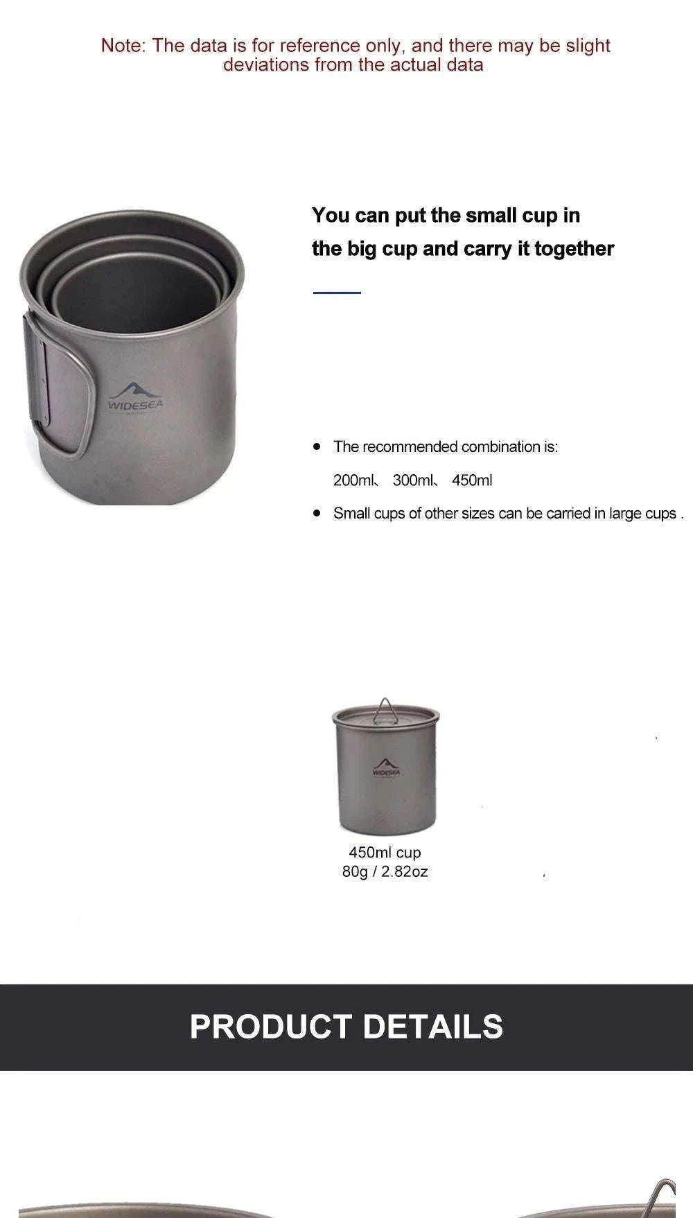 Titanium Cup with Lid Foldable Camping Coffee Mug-450mL