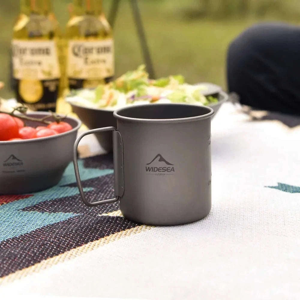 Titanium Cup with Lid Foldable Camping Coffee Mug-450mL