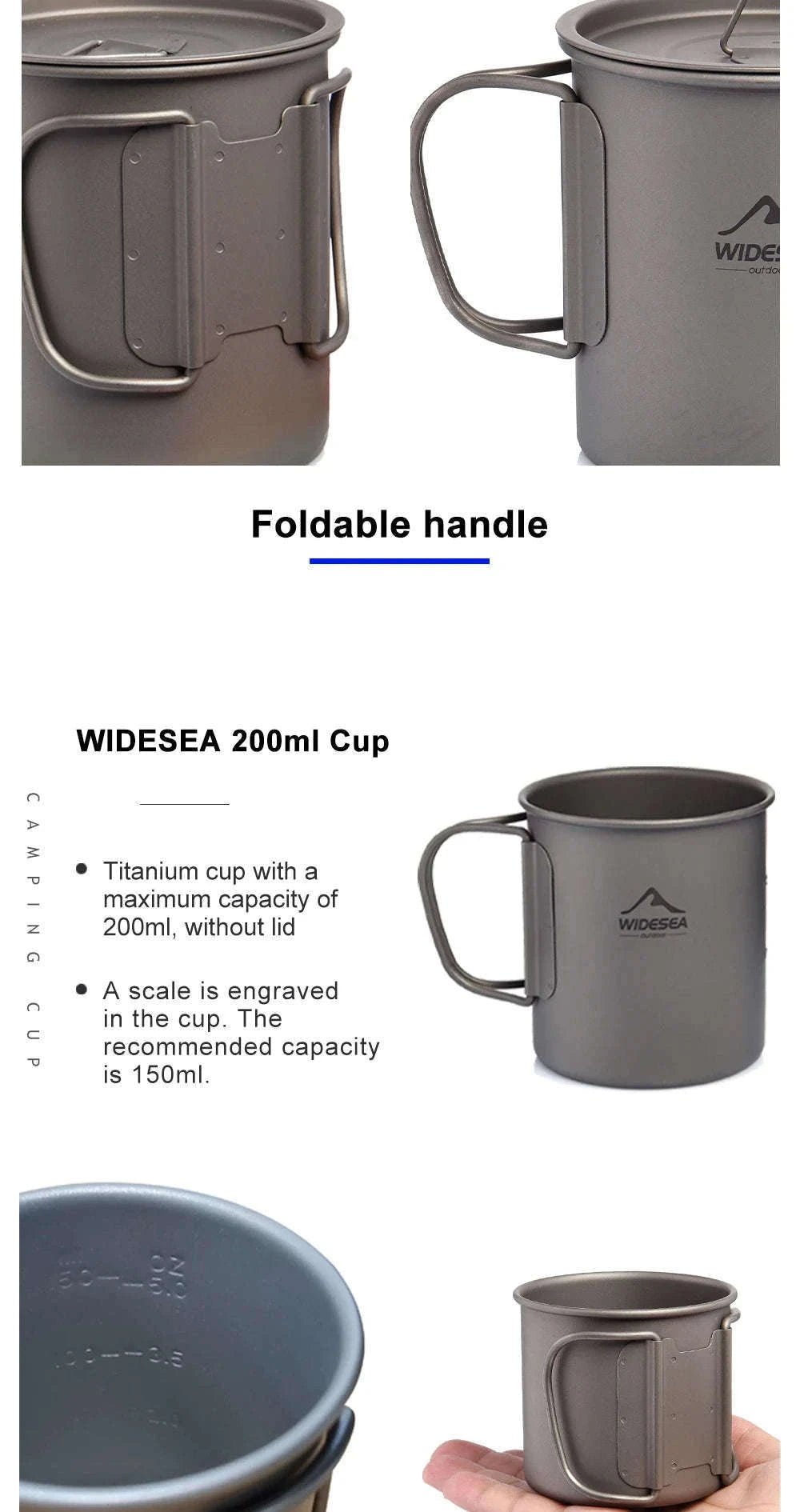 Titanium Cup with Lid Foldable Camping Coffee Mug-450mL