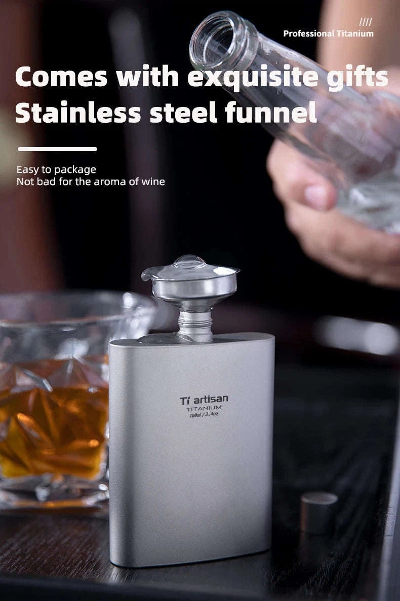 Titanium Pocket Flask 100ml with Funnel-ice Crysatl