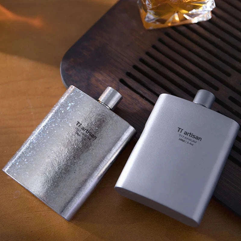 Titanium Pocket Flask 100ml with Funnel-ice Crysatl