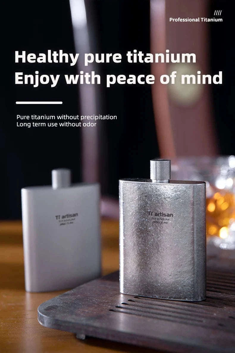 Titanium Pocket Flask 100ml with Funnel-ice Crysatl