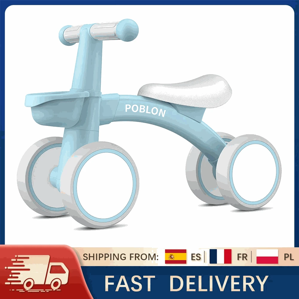 Toddler Balance Bike Walker with 4 Wheels and Adjustable Seat-green / france