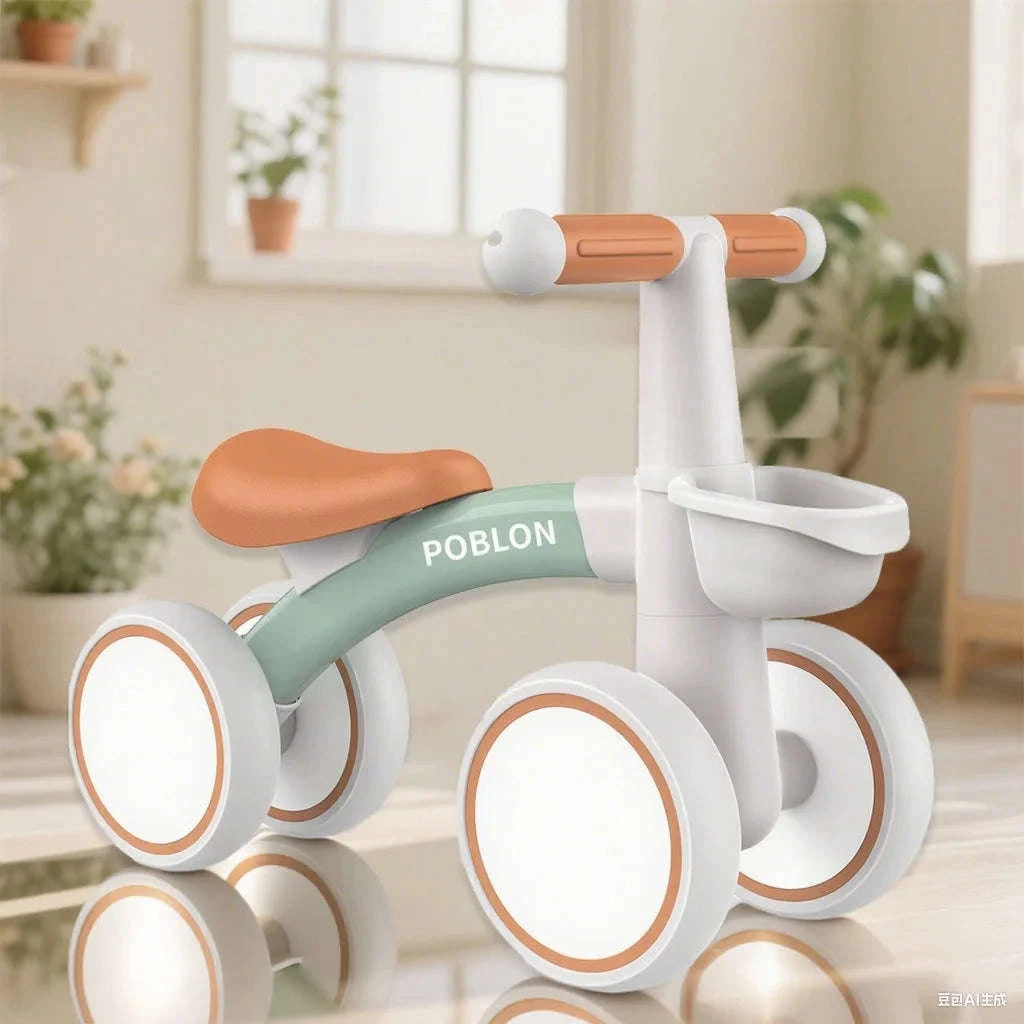 Toddler Balance Bike Walker with 4 Wheels and Adjustable Seat-green / france