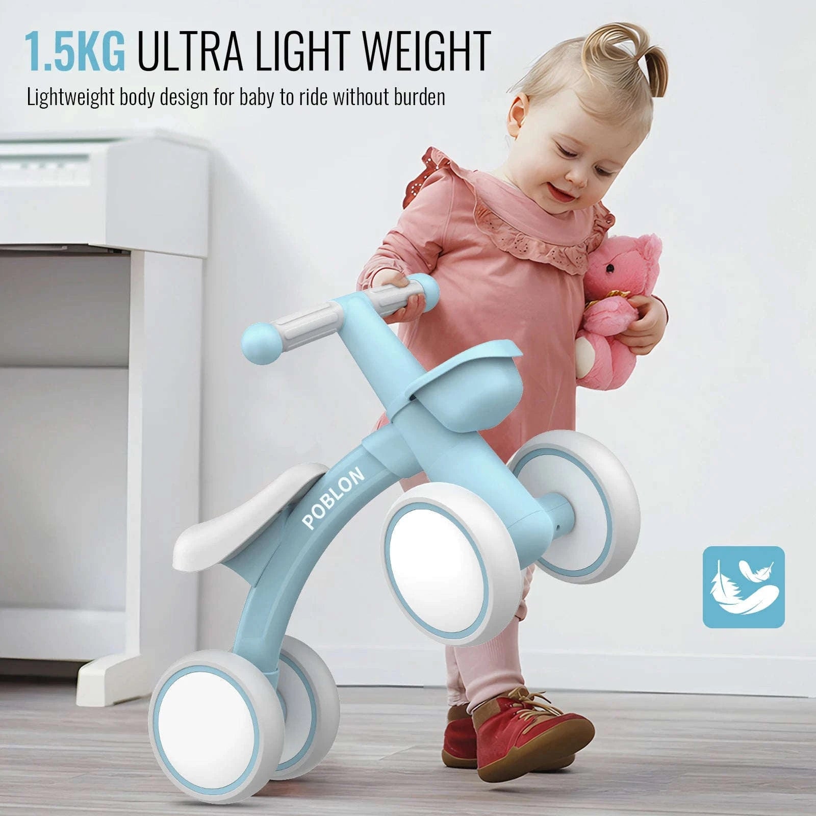 Toddler Balance Bike Walker with 4 Wheels and Adjustable Seat-green / france
