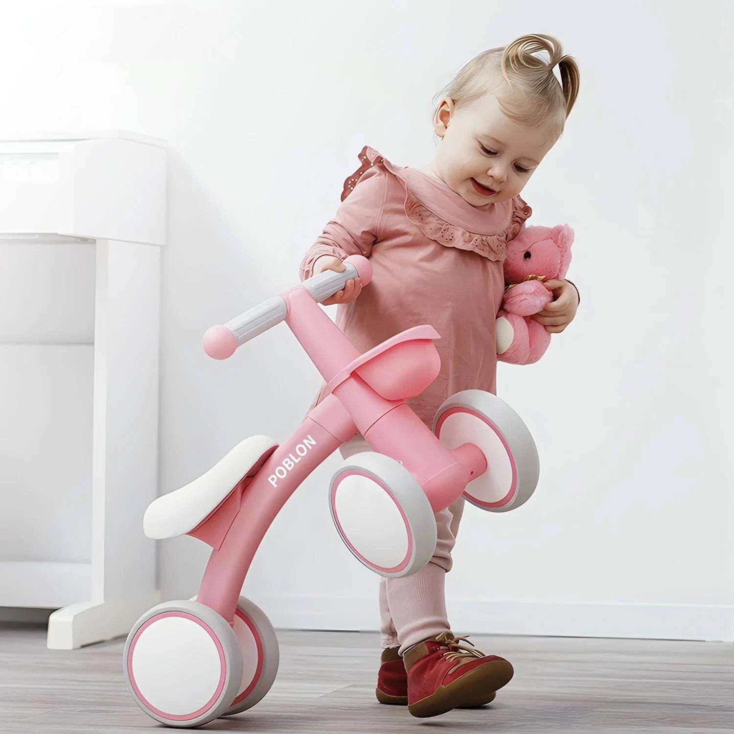 Toddler Balance Bike Walker with 4 Wheels and Adjustable Seat-green / france