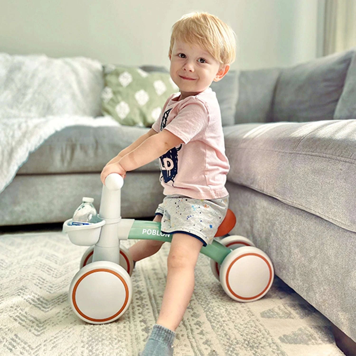 Toddler Balance Bike Walker with 4 Wheels and Adjustable Seat-green / france