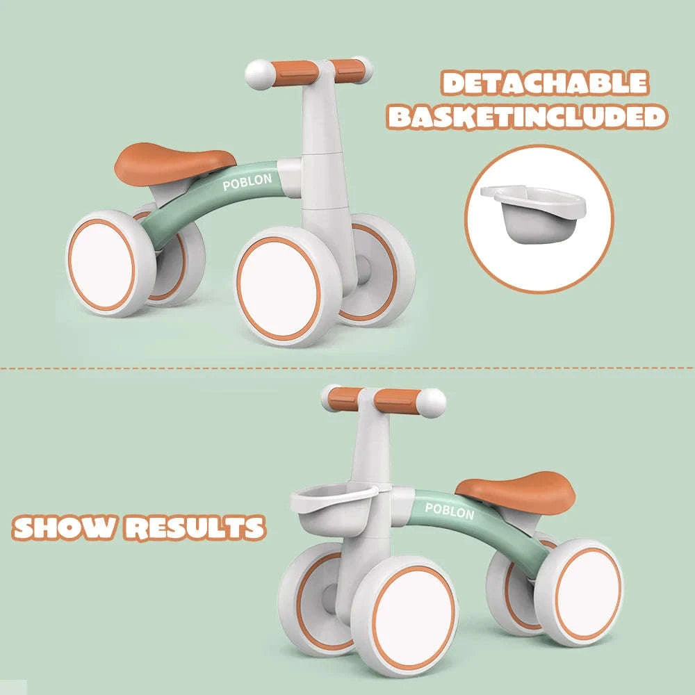 Toddler Balance Bike Walker with 4 Wheels and Adjustable Seat-green / france