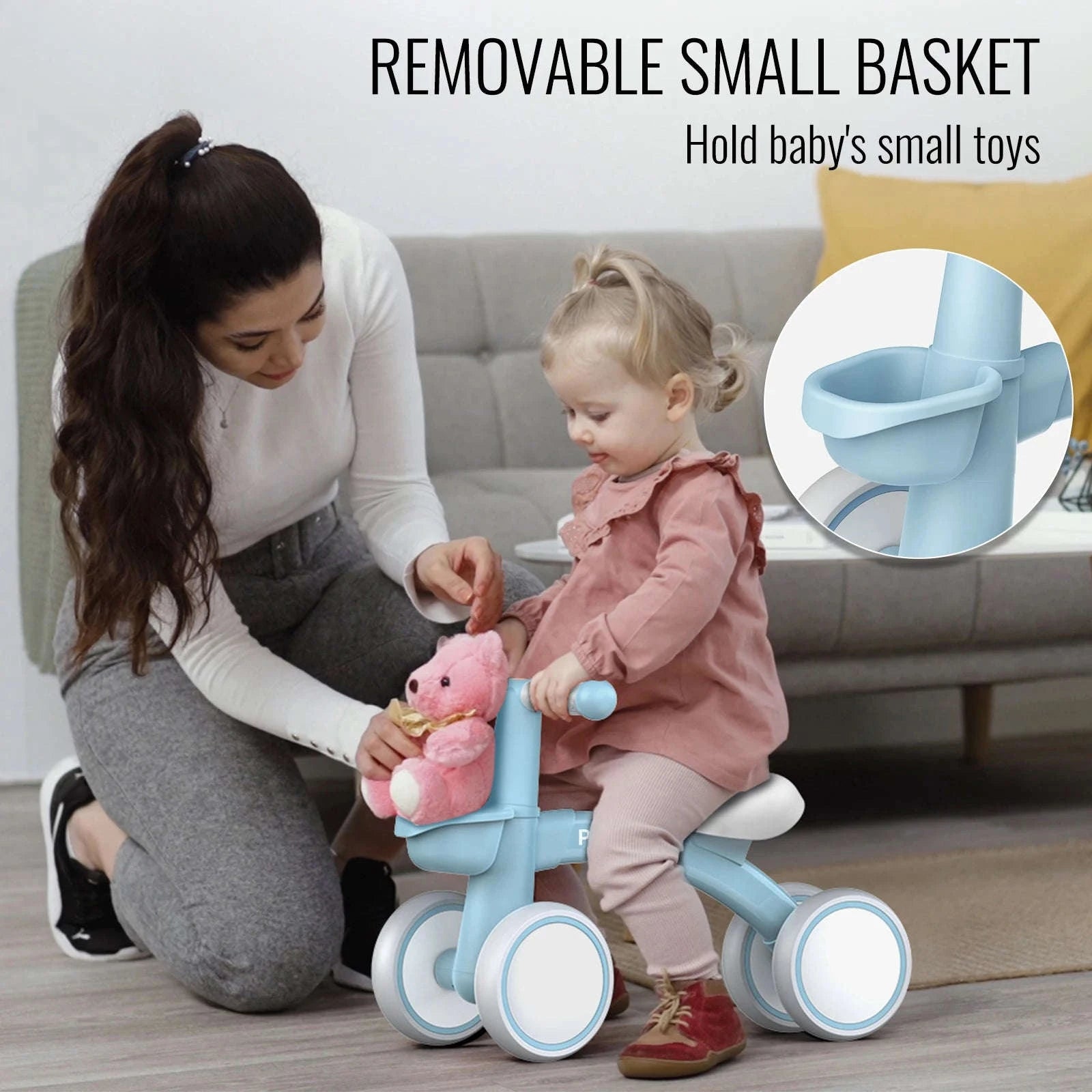 Toddler Balance Bike Walker with 4 Wheels and Adjustable Seat-green / france